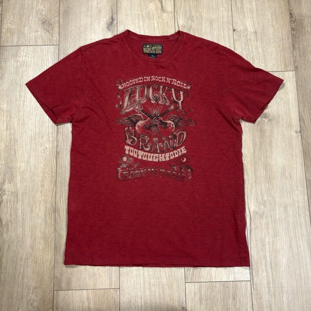 Lucky Brand Rooted in Rock n Roll Guitar Graphic T-Shirt Red Medium M Men's Tee